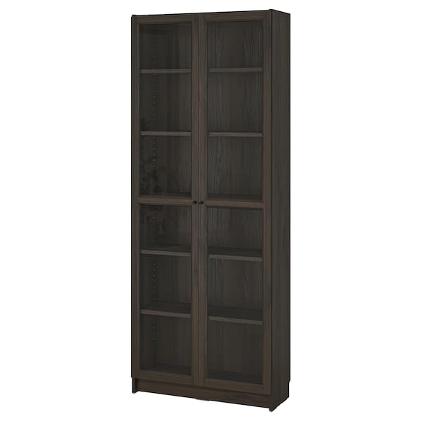 Ikea BILLY / OXBERG - Bookcase with glass doors, dark brown oak effect,80x30x202 cm