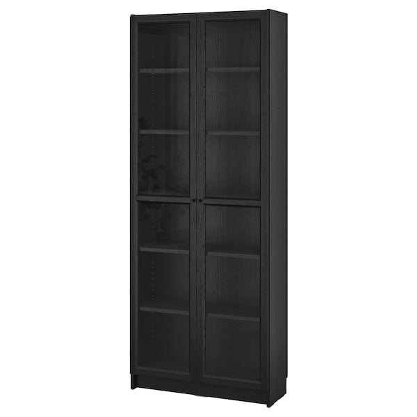 Ikea BILLY / OXBERG - Bookcase with glass doors, black oak effect, 80x30x202 cm