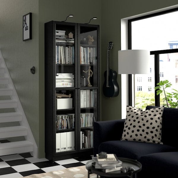 Ikea BILLY / OXBERG - Bookcase with glass doors, black oak effect, 80x30x202 cm