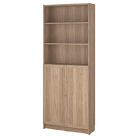 BILLY / OXBERG bookcase with doors, oak effect, 80x30x202 cm