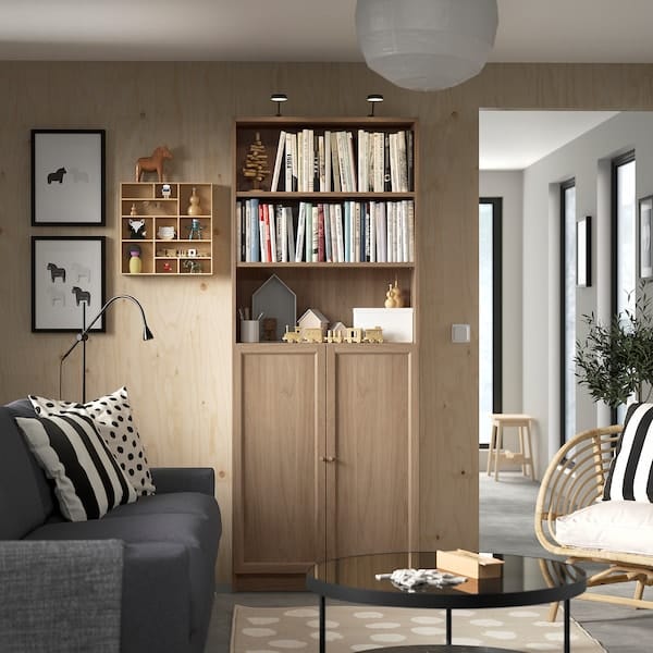 Ikea BILLY / OXBERG - Bookcase with doors, oak effect, 80x30x202 cm