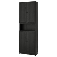 BILLY / OXBERG bookcase w doors/extension unit, black oak effect, 80x30x237 cm