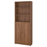 BILLY / OXBERG bookcase with doors, brown walnut effect, 80x30x202 cm