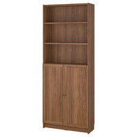 BILLY / OXBERG bookcase with doors, brown walnut effect, 80x30x202 cm