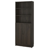 BILLY / OXBERG bookcase with doors, dark brown oak effect, 80x30x202 cm