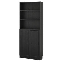 BILLY / OXBERG bookcase with doors, black oak effect, 80x30x202 cm