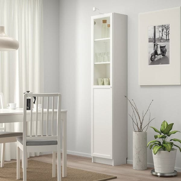 BILLY / OXBERG - Bookcase with panel/glass door, white/glass, 40x30x202 cm - best price from Maltashopper.com 39287421