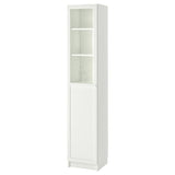 BILLY / OXBERG bookcase with panel/glass door, white/glass, 40x41x202 cm