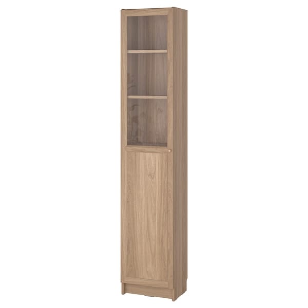 Ikea BILLY / OXBERG - Bookcase with panel/glass door, oak effect, 40x30x202 cm