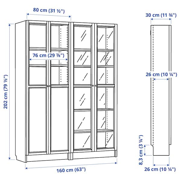 Ikea BILLY / OXBERG - Bookcase with panel/glass doors, white/glass, 160x30x202 cm