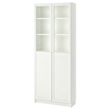 BILLY / OXBERG bookcase with panel/glass doors, white, 80x30x202 cm