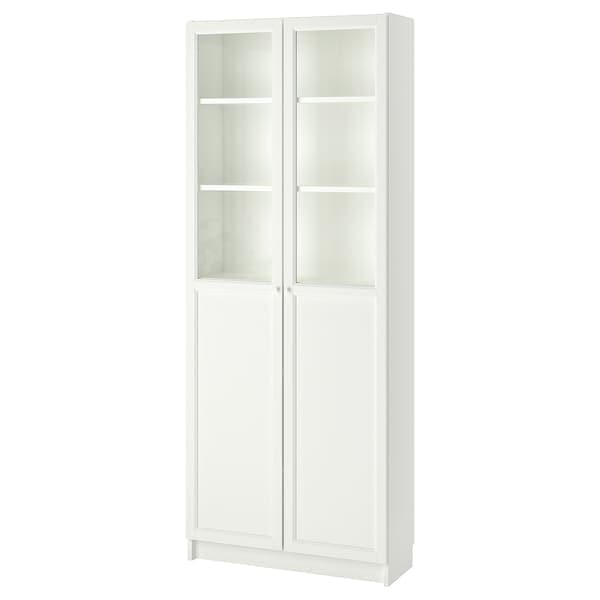 BILLY / OXBERG - Bookcase with panel/glass doors, white, 80x30x202 cm - best price from Maltashopper.com 69281776