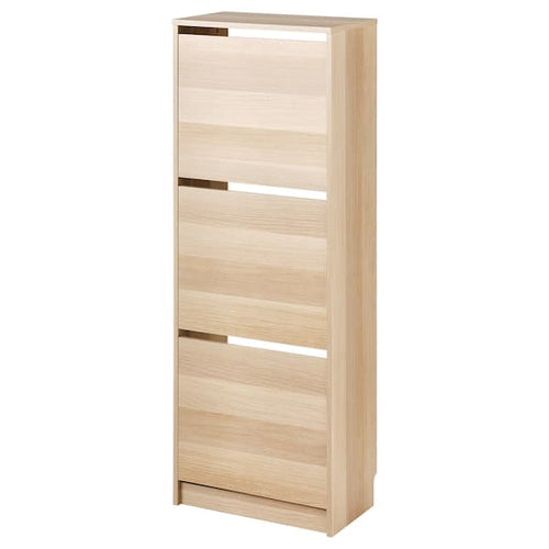 BISSA - Shoe cabinet with 3 compartments, oak effect, 49x28x135 cm
