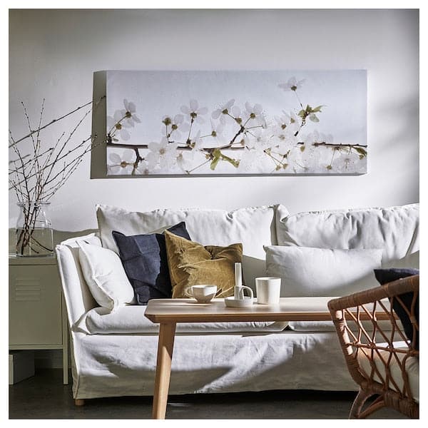 BJÖRKSTA - Canvas with frame, white/black flowers, , - best price from Maltashopper.com 09508933