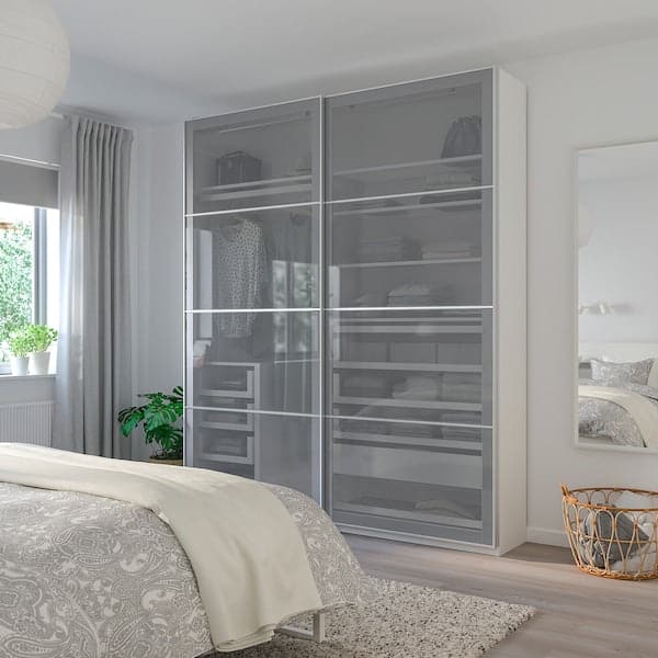 Ikea BJÖRNÖYA - Pair of sliding doors, grey tinted effect, 150x236 cm