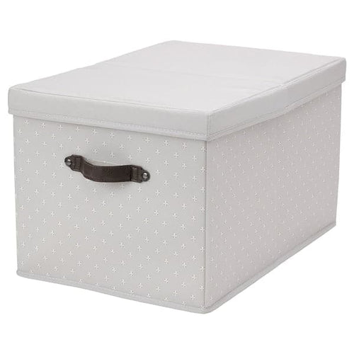BLÄDDRARE - Box with lid, grey/patterned, 35x50x30 cm