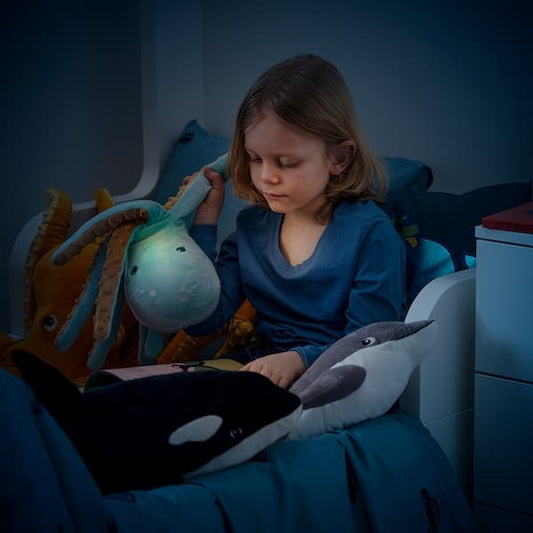Ikea BLÅVINGAD - Soft toy with LED night light, turquoise octopus/battery-operated