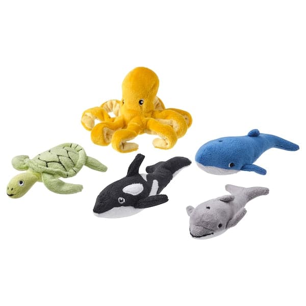 Ikea BLÅVINGAD - 5-piece soft toy set, ocean animals/mixed colours