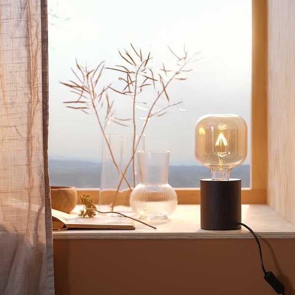 Ikea BLEKKLINT Table lamp - dark brown wood 11 cm ,