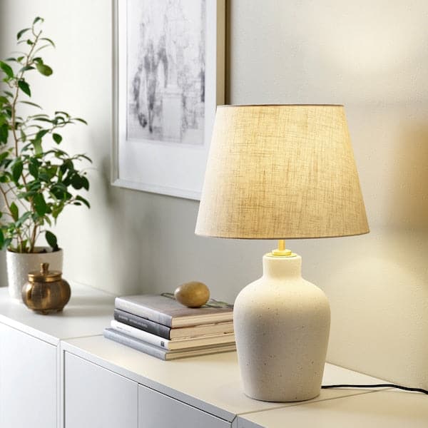 Ikea BLIDVÄDER - Table lamp, off-white ceramic / beige,50 cm
