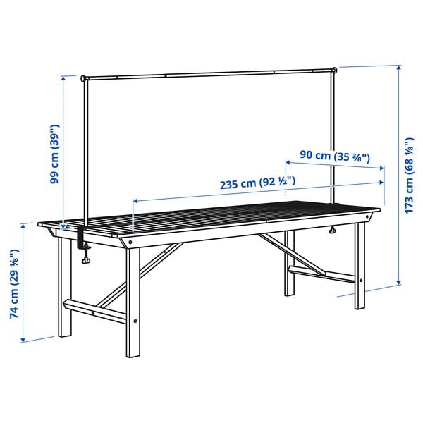 Ikea BONDHOLMEN / HELGEÖ - Table with decorating rod, outdoor white/beige/black, 235 cm