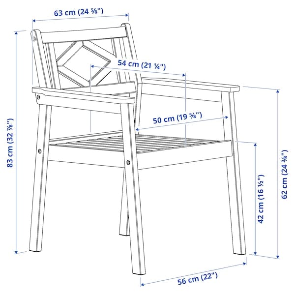 Ikea BONDHOLMEN - Table+4 chairs armrests, garden, white/beige