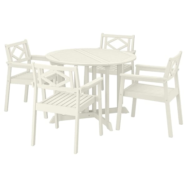 Ikea BONDHOLMEN - Table+4 chairs armrests, garden, white/beige