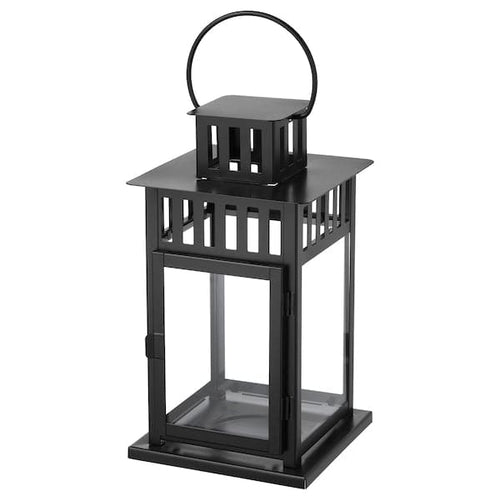 BORRBY - Lantern for block candle, in/outdoor black, 28 cm