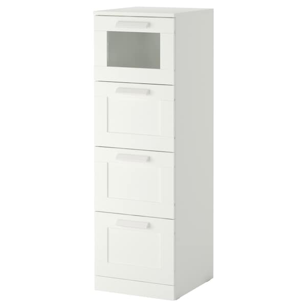 BRIMNES Chest Of 4 Drawers, White/Frosted Glass