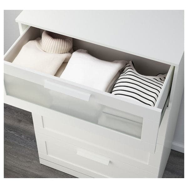 BRIMNES - Chest of 4 drawers, white/frosted glass, 78x124 cm - best price from Maltashopper.com 90392046