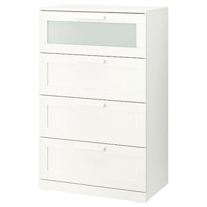 Ikea BRIMNES - Chest of 4 drawers, white/frosted glass, 78x124 cm