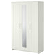 BRIMNES wardrobe with 3 doors, white, 117x190 cm