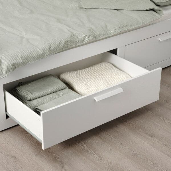Ikea BRIMNES - Sofa bed/2 drawers/2 mattresses, white/Åfjäll semi-rigid, , 80x200 cm