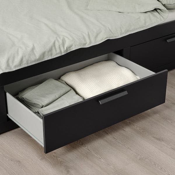 Ikea BRIMNES - Sofa bed/2 drawers/2 mattresses, black/Åfjäll rigid, , 80x200 cm