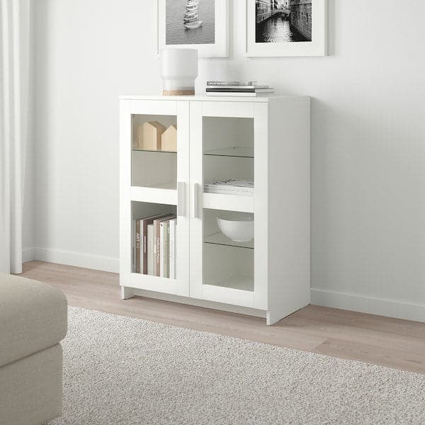 Ikea BRIMNES Mobile with doors - glass/white 78x95 cm , 78x95 cm