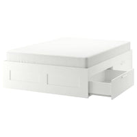 BRIMNES bed frame with storage, white/Lindbåden, 140x200 cm