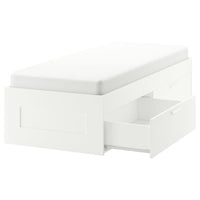 BRIMNES bed frame with storage, white/Luröy, 90x200 cm