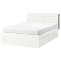 BRIMNES bed frame w storage and headboard, white/Leirsund, 160x200 cm
