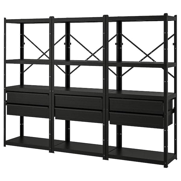 BROR - Shelving unit with drawers/shelves, black, 254x40x190 cm