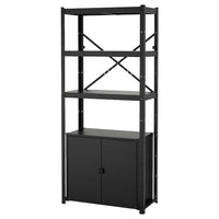 BROR shelving unit with cabinet, black, 85x40x190 cm