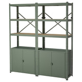 BROR shelving unit with cabinets, grey-green/pine plywood, 170x40x190 cm