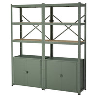 BROR shelving unit with cabinets, grey-green/pine plywood, 170x40x190 cm