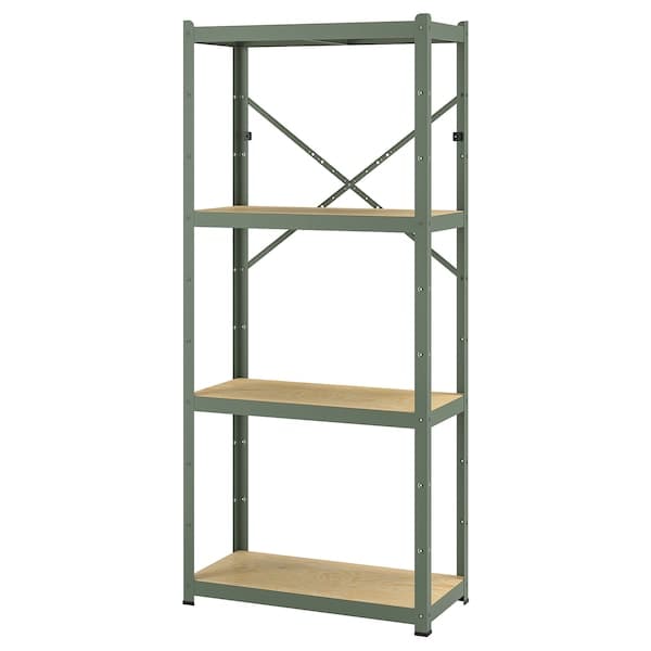 Ikea BROR - Shelving unit, grey-green/pine plywood, 85x40x190 cm