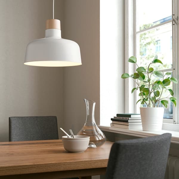 Ikea BUNKEFLO - Pendant lamp, white/birch, 36 cm