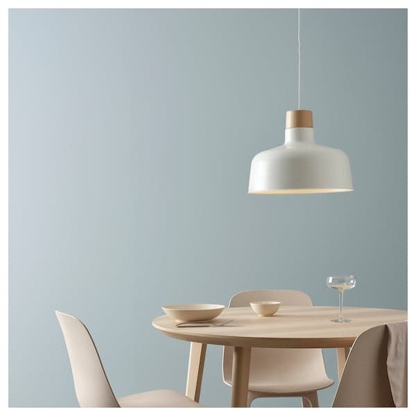 Ikea BUNKEFLO - Pendant lamp, white/birch, 36 cm