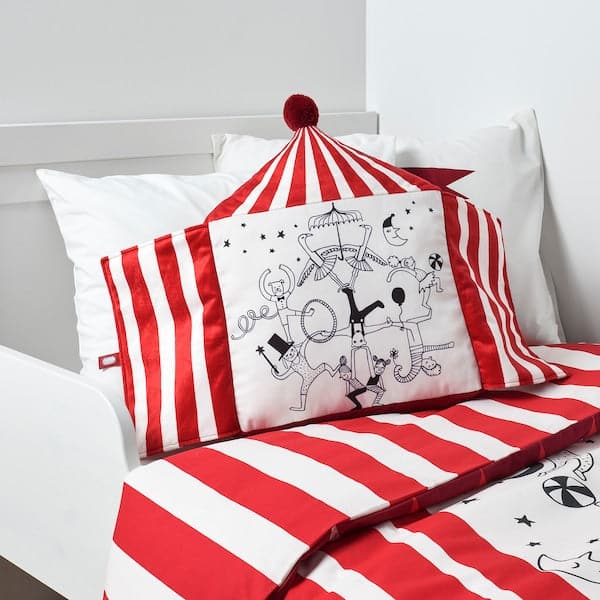 Ikea BUSENKEL - Cushion, shape of a red / white circus tent,48x37 cm