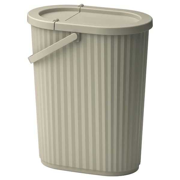 Ikea DAMMÄNG - Bin with lid, grey-beige, 26 l