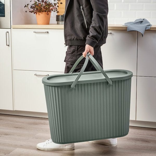 Ikea DAMMÄNG - Bin with lid, grey-green, 48 l