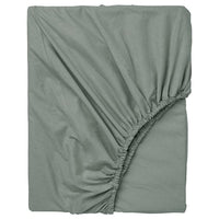 DVALA fitted sheet, grey-green, 140x200 cm