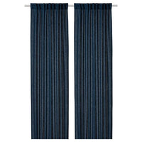 DYTÅG curtains, 1 pair, dark blue/with heading tape, 145x300 cm